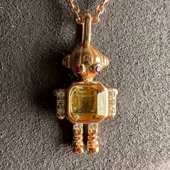 Rose Gold (S925) Robot Pendant Necklace with Citrine and Rose Gold Chain - Picture 4 of 12